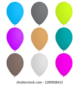 Illustration on theme big colored set different types inflatable rubber balloons, various size ballons. Balloon consisting of collection accessory ballon to celebrate holiday. Ballon ball as balloon.
