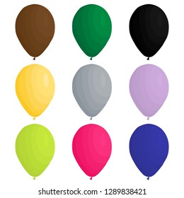 Illustration on theme big colored set different types inflatable rubber balloons, various size ballons. Balloon consisting of collection accessory ballon to celebrate holiday. Ballon ball as balloon.