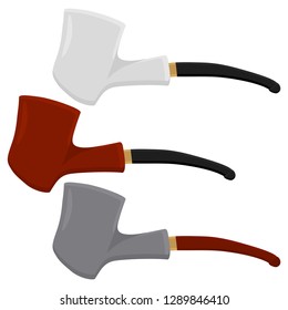 Illustration on theme big colored set different types smoke pipes different size for tobacco. Pipe pattern consisting of collection accessory of smoke tobacco. Tobacco smoke pipe to damage health.