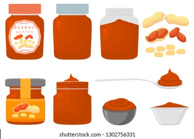 Illustration on theme big colored set different types peanut butter, jars various size. Peanut butter pattern consisting of collection accessory beautiful jar good meal. Glass jar yummy peanut butter.