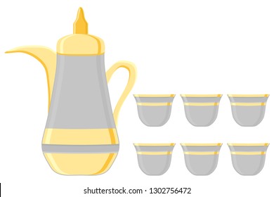 Ilustración sobre el tema de gran conjunto de colores diferentes tipos de jarras, hervidores de estilo retro. Patrón de jarra que consiste en accesorio de colección hermosa hervidor de agua para la bebida. La jarra de Antiguas es un hervidor de agua simbólico para deleite