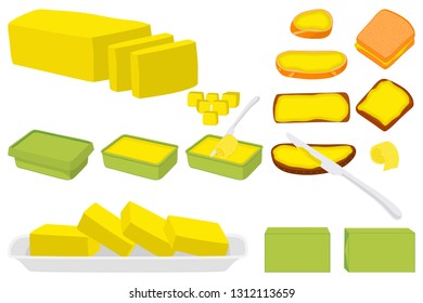 Illustration on theme big colored set different types creamy butter, dairy oil various size. Creamy butter pattern consisting of collection accessory meal dairy oil. Dairy oil from yummy creamy butter