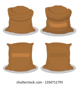 Illustration on theme big colored set different types bags, empty sacks various size. Sack pattern consisting of collection empty bag for organic health feed. Empty sack, bag to exquisite gourmet.