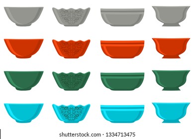 Illustration on theme big colored set different types bowl, empty plates various size. Bowl pattern consisting of collection empty plate for organic health feed. Empty plate, bowl to exquisite gourmet