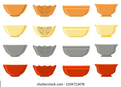 Illustration on theme big colored set different types bowl, empty plates various size. Bowl pattern consisting of collection empty plate for organic health feed. Empty plate, bowl to exquisite gourmet