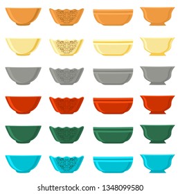 Illustration on theme big colored set different types bowl, empty plates various size. Bowl pattern consisting of collection empty plate for organic health feed. Empty plate, bowl to exquisite gourmet