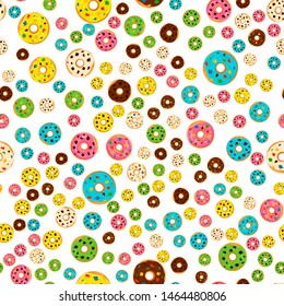 Illustration on theme big colored seamless donut pattern, type of wallpaper for walls. Seamless pattern consisting of collection donuts, accessory at wallpaper. Wallpaper from seamless donut pattern.