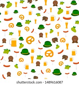 Illustration on theme big colored pattern oktoberfest, german holiday it fest pretzel. Pattern consisting of collection fest pretzel, accessory for oktoberfest. Fest Oktoberfest pattern from pretzel.