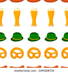 Illustration on theme big colored pattern oktoberfest, german holiday it fest pretzel. Pattern consisting of collection fest pretzel, accessory for oktoberfest. Fest Oktoberfest pattern from pretzel.