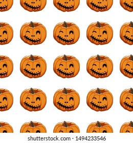 Illustration on theme big colored pattern Halloween, seamless orange pumpkin. Seamless pattern consisting of collection pumpkin, accessory at Halloween. Rare pattern Halloween from seamless pumpkin.