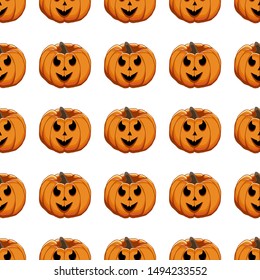 Illustration on theme big colored pattern Halloween, seamless orange pumpkin. Seamless pattern consisting of collection pumpkin, accessory at Halloween. Rare pattern Halloween from seamless pumpkin.