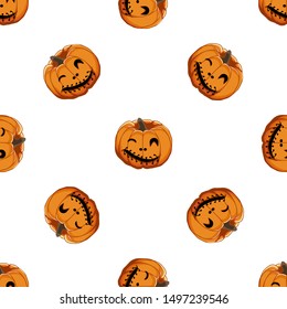 Illustration on theme big colored pattern Halloween, seamless orange pumpkin. Seamless pattern consisting of collection pumpkin, accessory at Halloween. Rare pattern Halloween from seamless pumpkin.
