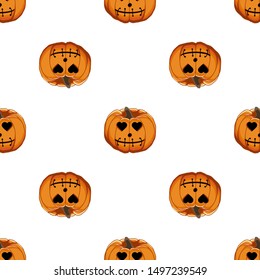 Illustration on theme big colored pattern Halloween, seamless orange pumpkin. Seamless pattern consisting of collection pumpkin, accessory at Halloween. Rare pattern Halloween from seamless pumpkin.
