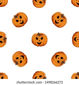 Illustration on theme big colored pattern Halloween, seamless orange pumpkin. Seamless pattern consisting of collection pumpkin, accessory at Halloween. Rare pattern Halloween from seamless pumpkin.