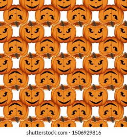 Illustration on theme big colored pattern Halloween, seamless orange pumpkin. Seamless pattern consisting of collection pumpkin, accessory at Halloween. Rare pattern Halloween from seamless pumpkin.