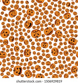 Illustration on theme big colored pattern Halloween, seamless orange pumpkin. Seamless pattern consisting of collection pumpkin, accessory at Halloween. Rare pattern Halloween from seamless pumpkin.