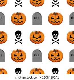 Illustration on theme big colored pattern Halloween, seamless orange pumpkin. Seamless pattern consisting of collection pumpkin, accessory at Halloween. Rare pattern Halloween from seamless pumpkin.