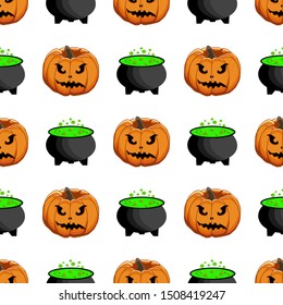 Illustration on theme big colored pattern Halloween, seamless orange pumpkin. Seamless pattern consisting of collection pumpkin, accessory at Halloween. Rare pattern Halloween from seamless pumpkin.