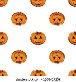 Illustration on theme big colored pattern Halloween, seamless orange pumpkin. Seamless pattern consisting of collection pumpkin, accessory at Halloween. Rare pattern Halloween from seamless pumpkin.