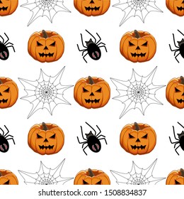 Illustration on theme big colored pattern Halloween, seamless orange pumpkin. Seamless pattern consisting of collection pumpkin, accessory at Halloween. Rare pattern Halloween from seamless pumpkin.