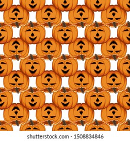 Illustration on theme big colored pattern Halloween, seamless orange pumpkin. Seamless pattern consisting of collection pumpkin, accessory at Halloween. Rare pattern Halloween from seamless pumpkin.