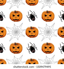 Illustration on theme big colored pattern Halloween, seamless orange pumpkin. Seamless pattern consisting of collection pumpkin, accessory at Halloween. Rare pattern Halloween from seamless pumpkin.