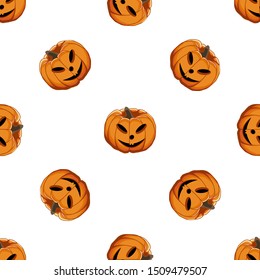 Illustration on theme big colored pattern Halloween, seamless orange pumpkin. Seamless pattern consisting of collection pumpkin, accessory at Halloween. Rare pattern Halloween from seamless pumpkin.