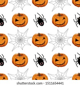 Illustration on theme big colored pattern Halloween, seamless orange pumpkin. Seamless pattern consisting of collection pumpkin, accessory at Halloween. Rare pattern Halloween from seamless pumpkin.