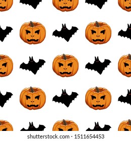 Illustration on theme big colored pattern Halloween, seamless orange pumpkin. Seamless pattern consisting of collection pumpkin, accessory at Halloween. Rare pattern Halloween from seamless pumpkin.