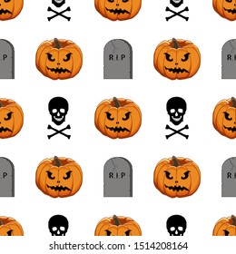 Illustration on theme big colored pattern Halloween, seamless orange pumpkin. Seamless pattern consisting of collection pumpkin, accessory at Halloween. Rare pattern Halloween from seamless pumpkin.