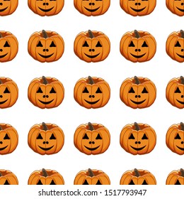 Illustration on theme big colored pattern Halloween, seamless orange pumpkin. Seamless pattern consisting of collection pumpkin, accessory at Halloween. pattern Halloween from seamless pumpkin.