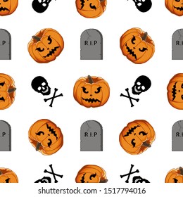 Illustration on theme big colored pattern Halloween, seamless orange pumpkin. Seamless pattern consisting of collection pumpkin, accessory at Halloween. pattern Halloween from seamless pumpkin.