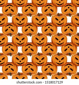 Illustration on theme big colored pattern Halloween, seamless orange pumpkin. Seamless pattern consisting of collection pumpkin, accessory at Halloween. Rare pattern Halloween from seamless pumpkin.