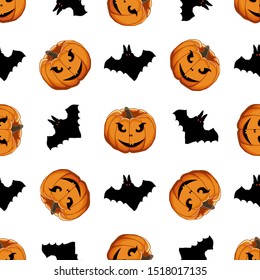 Illustration on theme big colored pattern Halloween, seamless orange pumpkin. Seamless pattern consisting of collection pumpkin, accessory at Halloween. Rare pattern Halloween from seamless pumpkin.