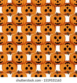 Illustration on theme big colored pattern Halloween, seamless orange pumpkin. Seamless pattern consisting of collection pumpkin, accessory at Halloween. Rare pattern Halloween from seamless pumpkin.