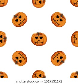 Illustration on theme big colored pattern Halloween, seamless orange pumpkin. Seamless pattern consisting of collection pumpkin, accessory at Halloween. Rare pattern Halloween from seamless pumpkin.