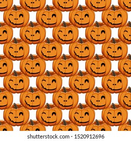 Illustration on theme big colored pattern Halloween, seamless orange pumpkin. Seamless pattern consisting of collection pumpkin, accessory at Halloween. Rare pattern Halloween from seamless pumpkin.