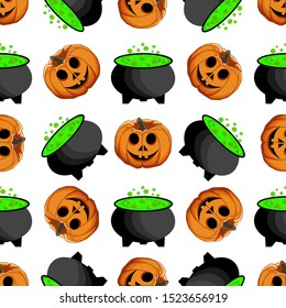 Illustration on theme big colored pattern Halloween, seamless orange pumpkin. Seamless pattern consisting of collection pumpkin, accessory at Halloween. Rare pattern Halloween from seamless pumpkin.