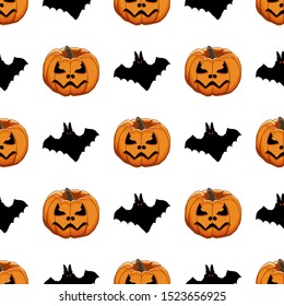 Illustration on theme big colored pattern Halloween, seamless orange pumpkin. Seamless pattern consisting of collection pumpkin, accessory at Halloween. Rare pattern Halloween from seamless pumpkin.
