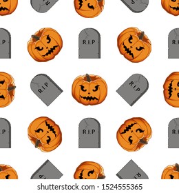 Illustration on theme big colored pattern Halloween, seamless orange pumpkin. Seamless pattern consisting of collection pumpkin, accessory at Halloween. Rare pattern Halloween from seamless pumpkin.