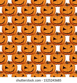 Illustration on theme big colored pattern Halloween, seamless orange pumpkin. Seamless pattern consisting of collection pumpkin, accessory at Halloween. Rare pattern Halloween from seamless pumpkin.
