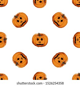 Illustration on theme big colored pattern Halloween, seamless orange pumpkin. Seamless pattern consisting of collection pumpkin, accessory at Halloween. Rare pattern Halloween from seamless pumpkin.
