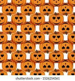 Illustration on theme big colored pattern Halloween, seamless orange pumpkin. Seamless pattern consisting of collection pumpkin, accessory at Halloween. Rare pattern Halloween from seamless pumpkin.