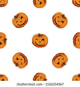 Illustration on theme big colored pattern Halloween, seamless orange pumpkin. Seamless pattern consisting of collection pumpkin, accessory at Halloween. Rare pattern Halloween from seamless pumpkin.