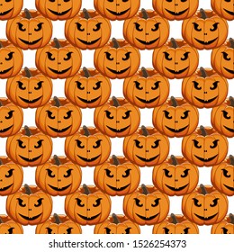 Illustration on theme big colored pattern Halloween, seamless orange pumpkin. Seamless pattern consisting of collection pumpkin, accessory at Halloween. Rare pattern Halloween from seamless pumpkin.