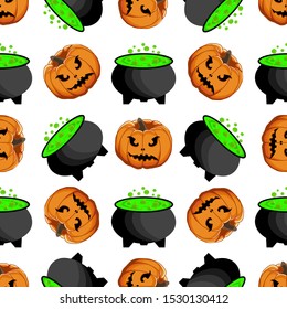 Illustration on theme big colored pattern Halloween, seamless orange pumpkin. Seamless pattern consisting of collection pumpkin, accessory at Halloween. Rare pattern Halloween from seamless pumpkin.