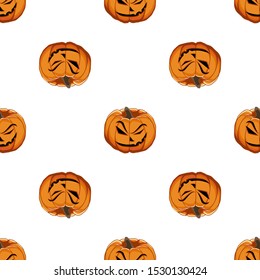 Illustration on theme big colored pattern Halloween, seamless orange pumpkin. Seamless pattern consisting of collection pumpkin, accessory at Halloween. Rare pattern Halloween from seamless pumpkin.