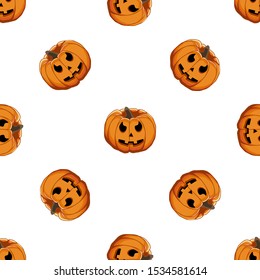Illustration on theme big colored pattern Halloween, seamless orange pumpkin. Seamless pattern consisting of collection pumpkin, accessory at Halloween. Rare pattern Halloween from seamless pumpkin.