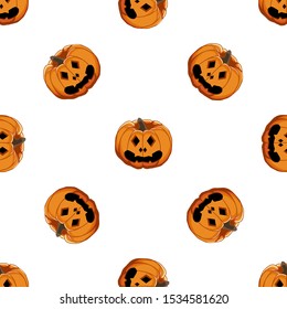 Illustration on theme big colored pattern Halloween, seamless orange pumpkin. Seamless pattern consisting of collection pumpkin, accessory at Halloween. Rare pattern Halloween from seamless pumpkin.