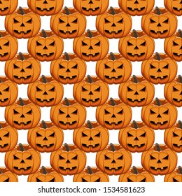 Illustration on theme big colored pattern Halloween, seamless orange pumpkin. Seamless pattern consisting of collection pumpkin, accessory at Halloween. Rare pattern Halloween from seamless pumpkin.